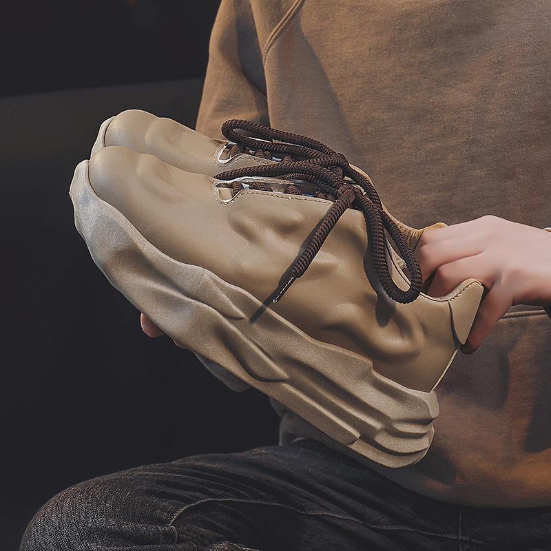 Spring new men's platform dad shoes leather surface casual sports shoes low-top niche men's shoes 1