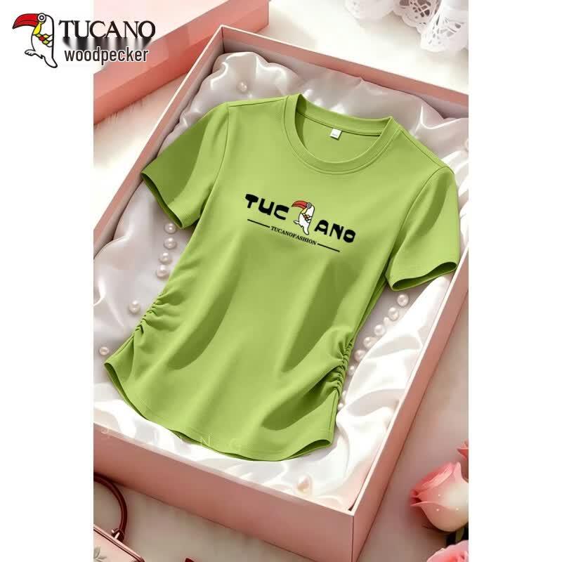 TUCANO Women s Ruched Pure Cotton Short Sleeve T-Shirt 3XL зелёный