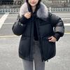 BITCED Women's Short Down-Filled Cotton Jacket with Oversized Fur Collar - Winter Fashion Coat