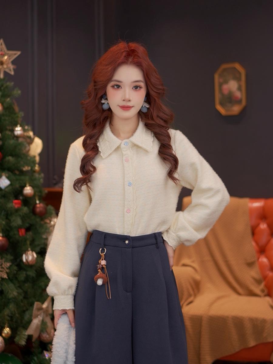 DaYuan Wan er Women s Thickened Long Sleeve Colored Button Shirt #L15056 Medium абрикосовый