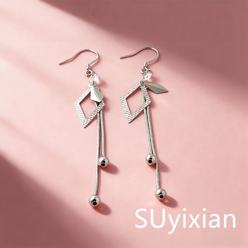 925 Sterling Silver Fashion Temperament Rhombus Fringed Earrings Birthday Party Anniversary Gift Daily Wear