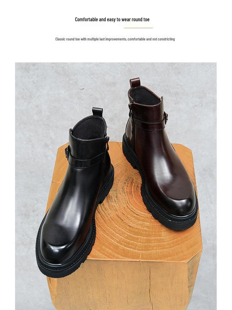 Men's Chelsea Boots 2025: Genuine Leather, Height-Enhancing, Thick Sole Martin Boots for Autumn/Winter