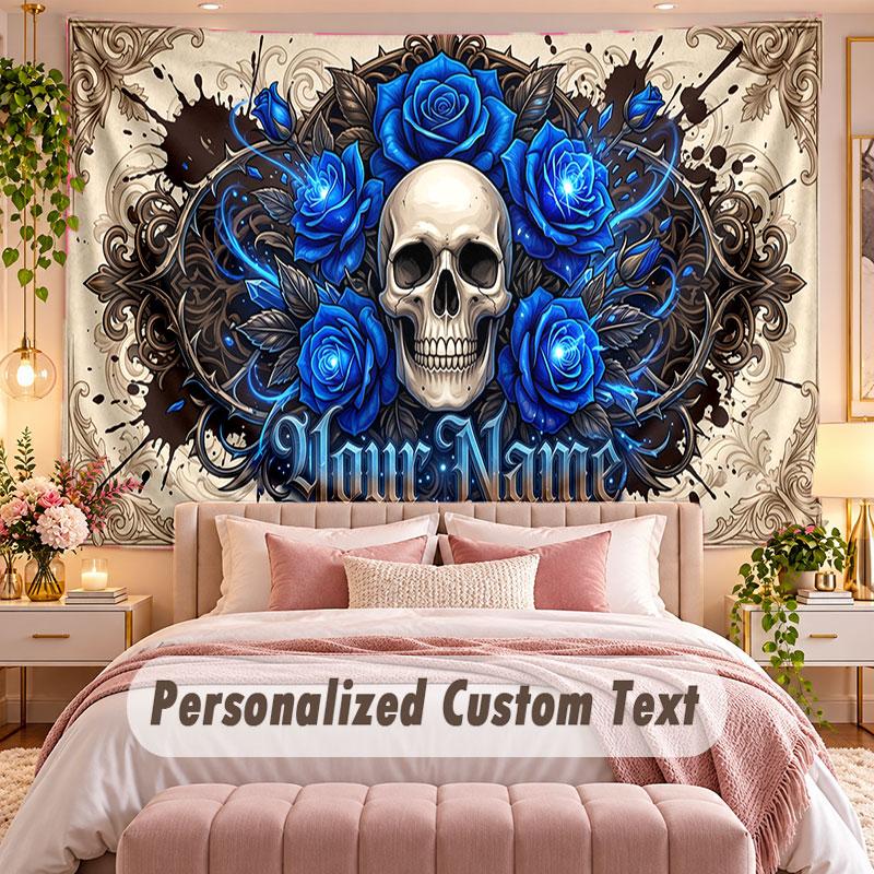 Skull Gothic (397) Theme Wall Tapestry Customized With Name Text Personalized Hanging Tapestry For Bedroom Living Room Decor