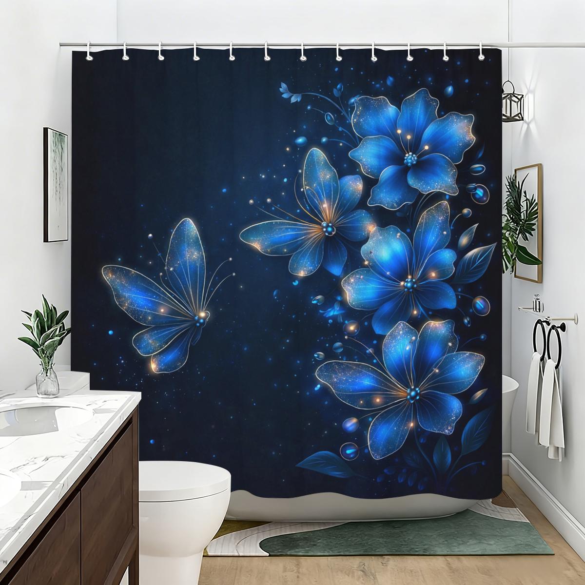 

2D Printed Polyester Shower Curtain - Butterfly, Marble, Floral & Leopard Patterned Bathroom Decorative Curtains W60H190(CM)-1 Pcs