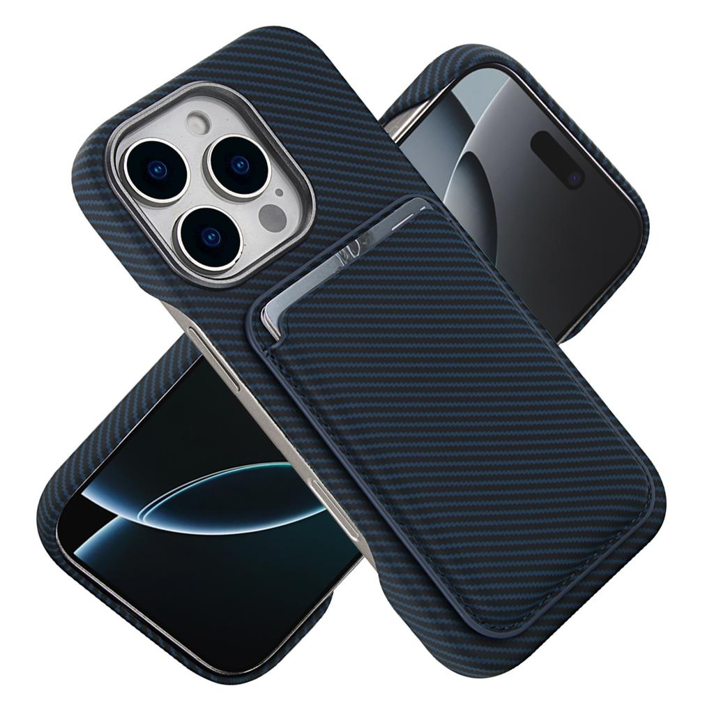 Compatible with iPhone 17 Case, 15Plus Carbon Fiber Pattern Magnetic Card Bag, 14Pro Wireless Charging Shockproof Case
