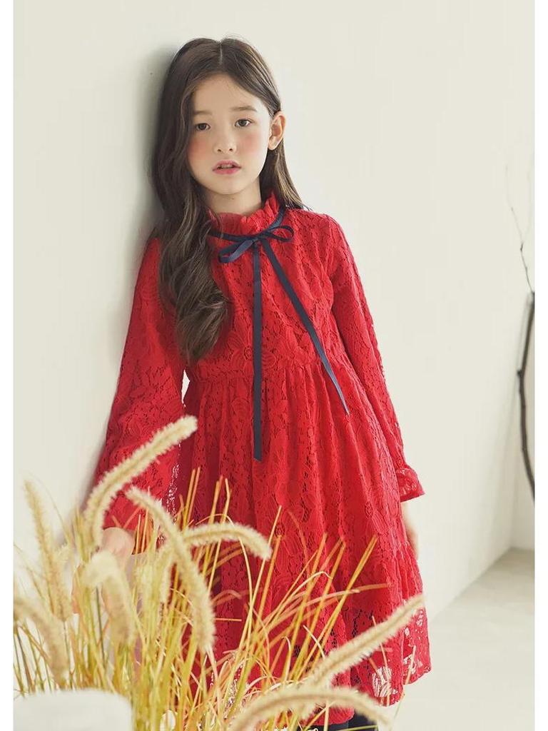 Dziewczęca jesienna koronkowa sukienka księżniczki dla starszych dzieci