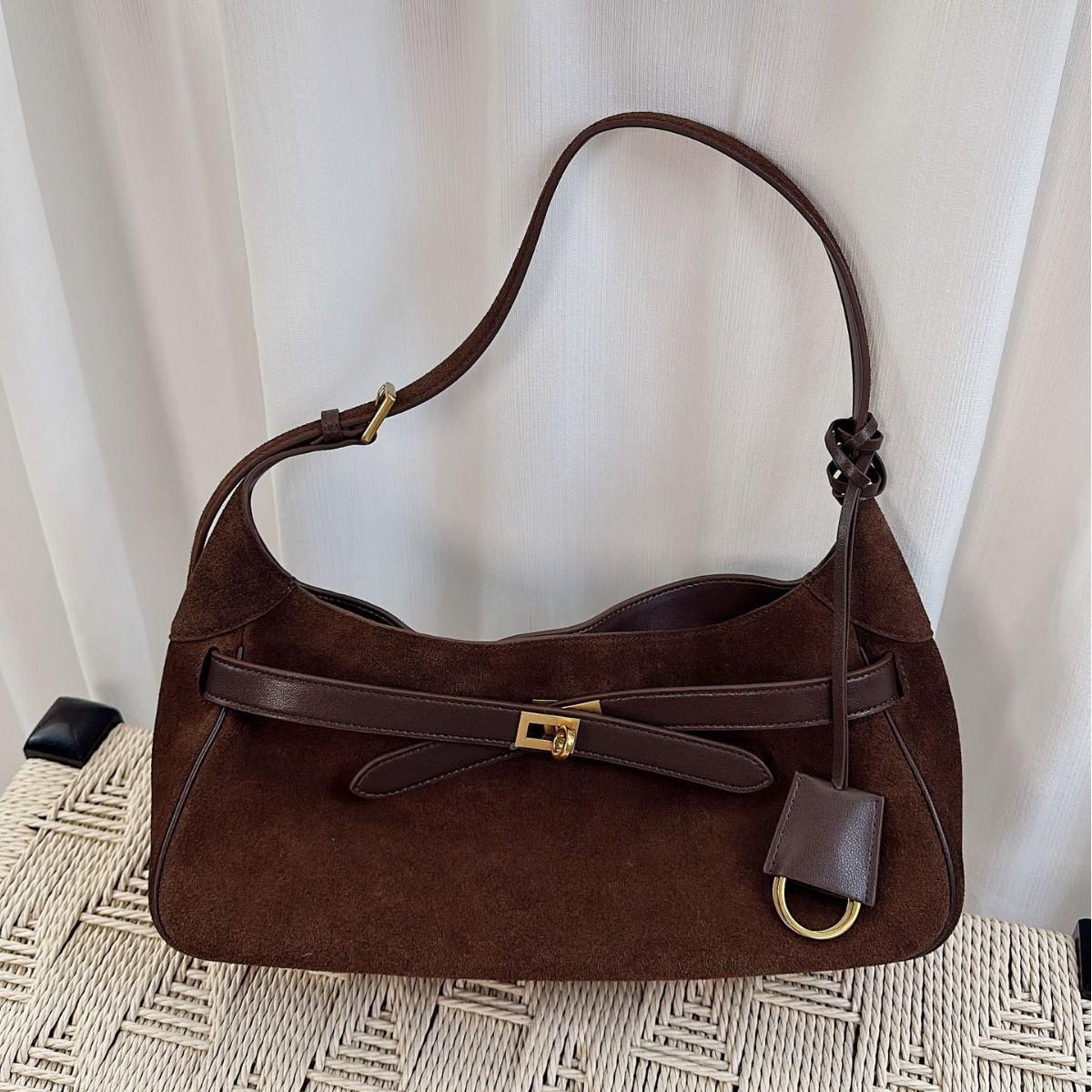 

Vintage Frosted Cowhide Suede Baguette Bag with Kelly Lock