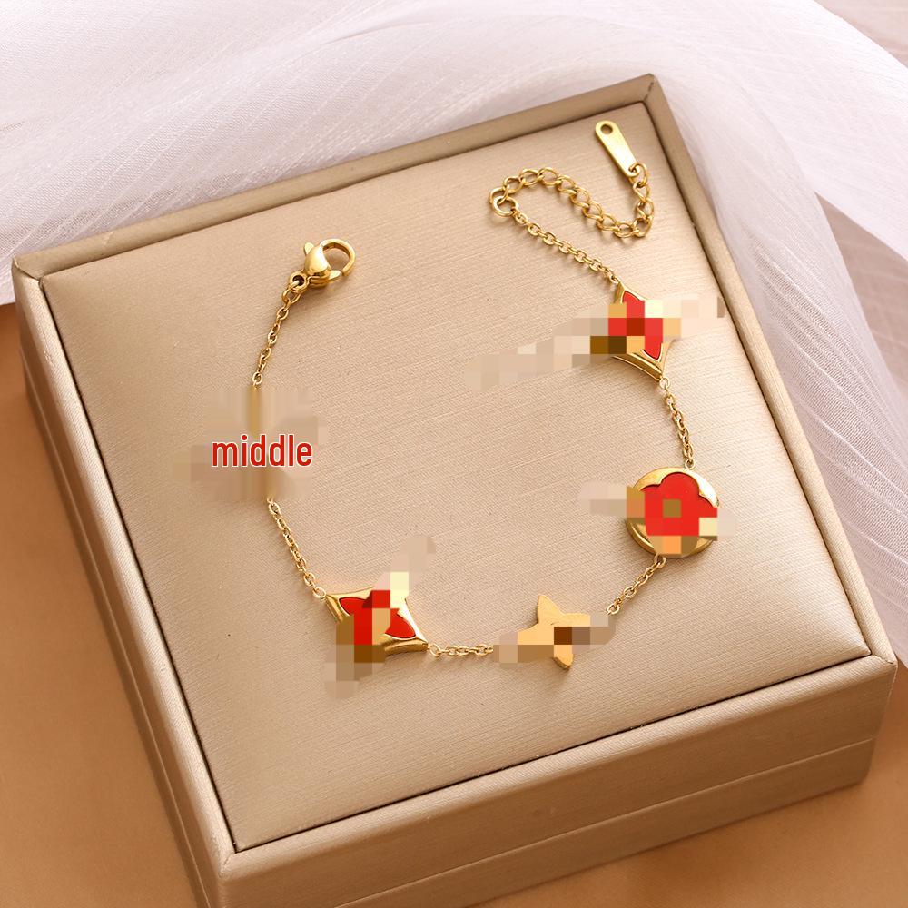 High-End Titanium Steel Four-Leaf Clover Bracelet with Shell Pendant – Durable, Fade-Resistant Design