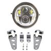 Silver 5-3/4" LED Motorcycle Headlight White Halo Ring with Headlight Housing Mount Bracket Compatible
