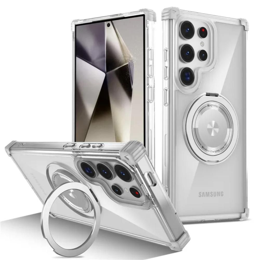 

Airbag Cushion Adjustable Magnetic Kickstand Case For Samsung Galaxy S26 S25 S24 S23 Ultra Plus Transparent Anti-yellowing Cover Galaxy S26 чистий