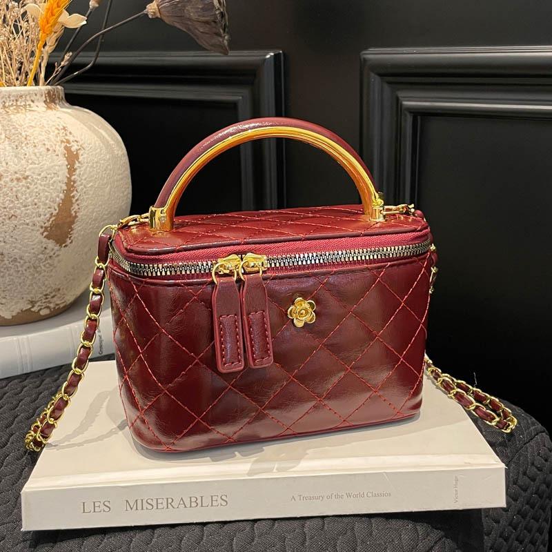 Women Elegant Plaid Chain Crossbody Bucket Bag Daily Fashion Shoulder Handbag