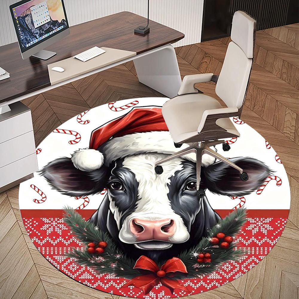 1PC Cow Christmas Office Round Area Rug, Under Office Chairs Bedroom Living Room Home Decor,Carpet for Office, -1110293