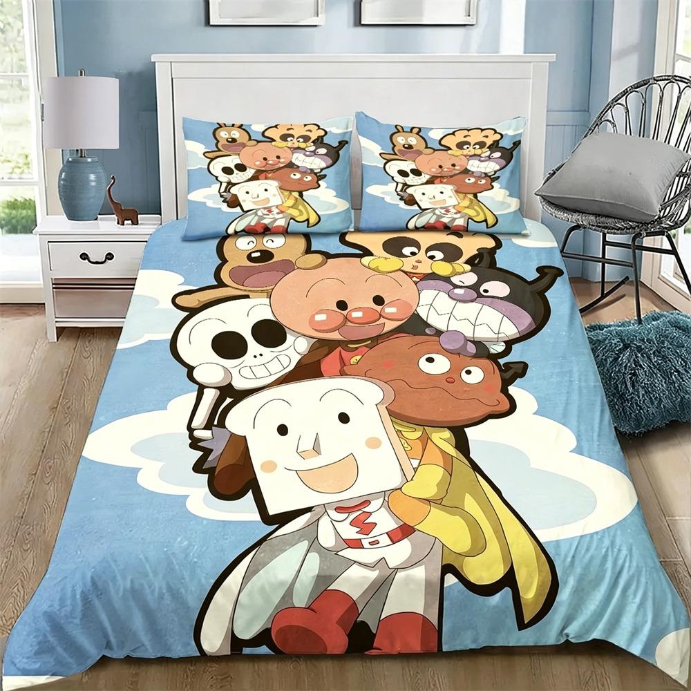 Anpanman Kawaii Bedding Set Double Twin Full Queen King Kids Bedclothes Duvet Cover Pillowcase Decoration Christmas Gifts
