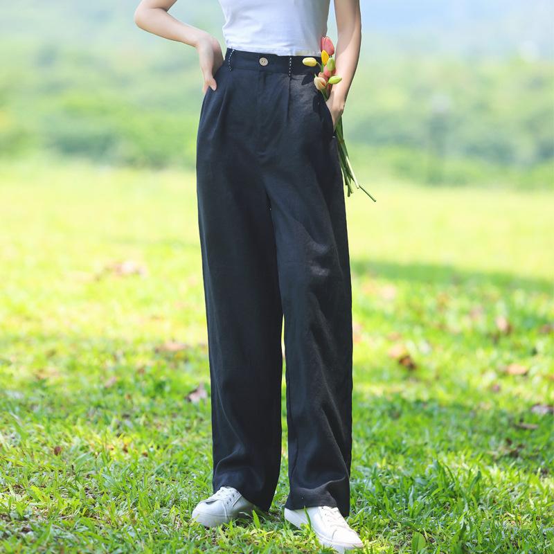 Johnature Frau Herbst Lose Vintage Einfarbig Gerade Bein Hosen Waschen Chinesischen Stil Casual Retro Hosen