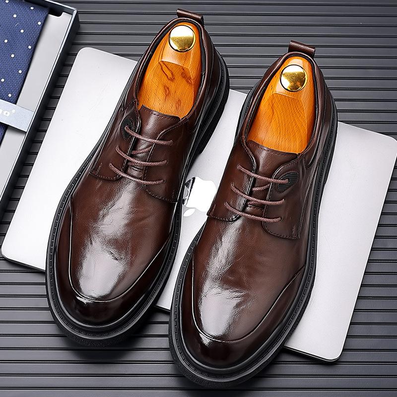 2025 spring men's business dress leather shoes casual office leather shoes low-top lace-up black leather shoes wedding shoes men