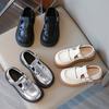 Girls Leather Shoes for Party Wedding 2024 Britain Style Fashion Sliver Children Princess Shoes Non-slip Kids School Flat Shoes