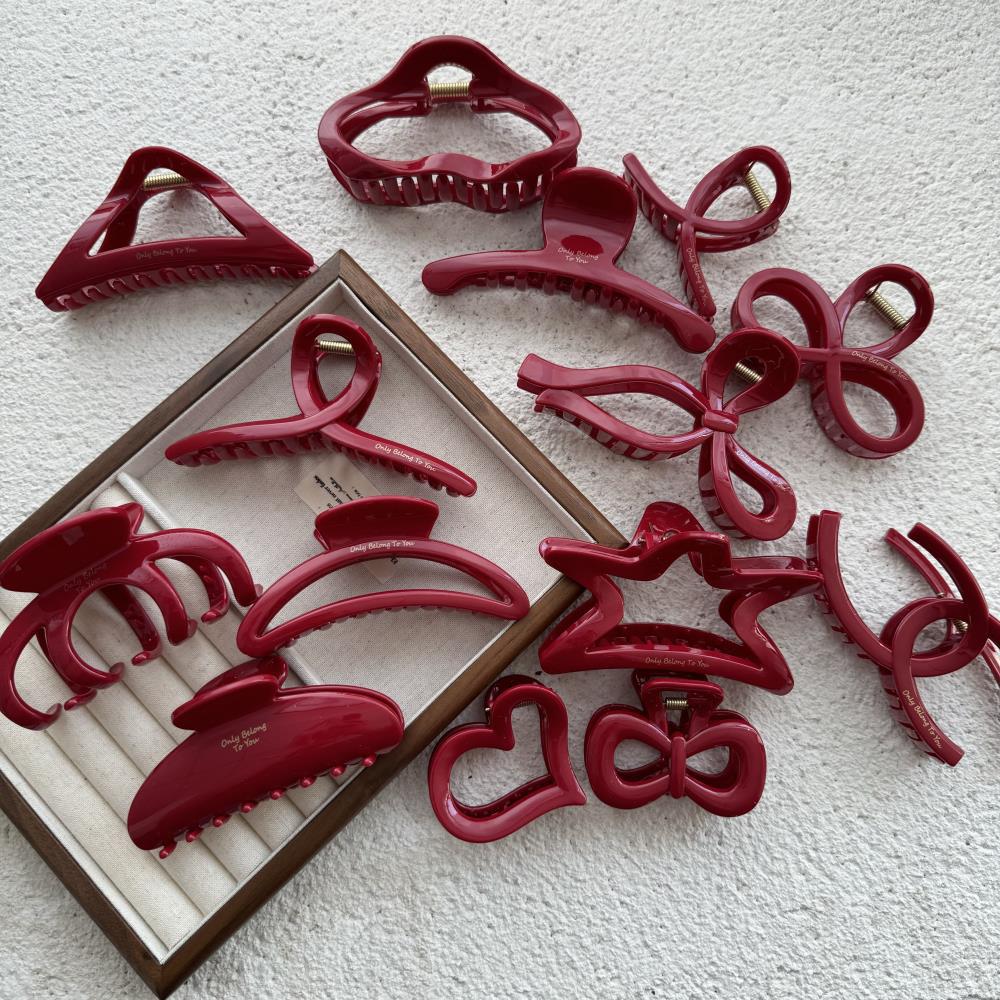 New Year Red Collection: Large Gold Logo Hair Claw—Back of Head Shark Clip Accessory