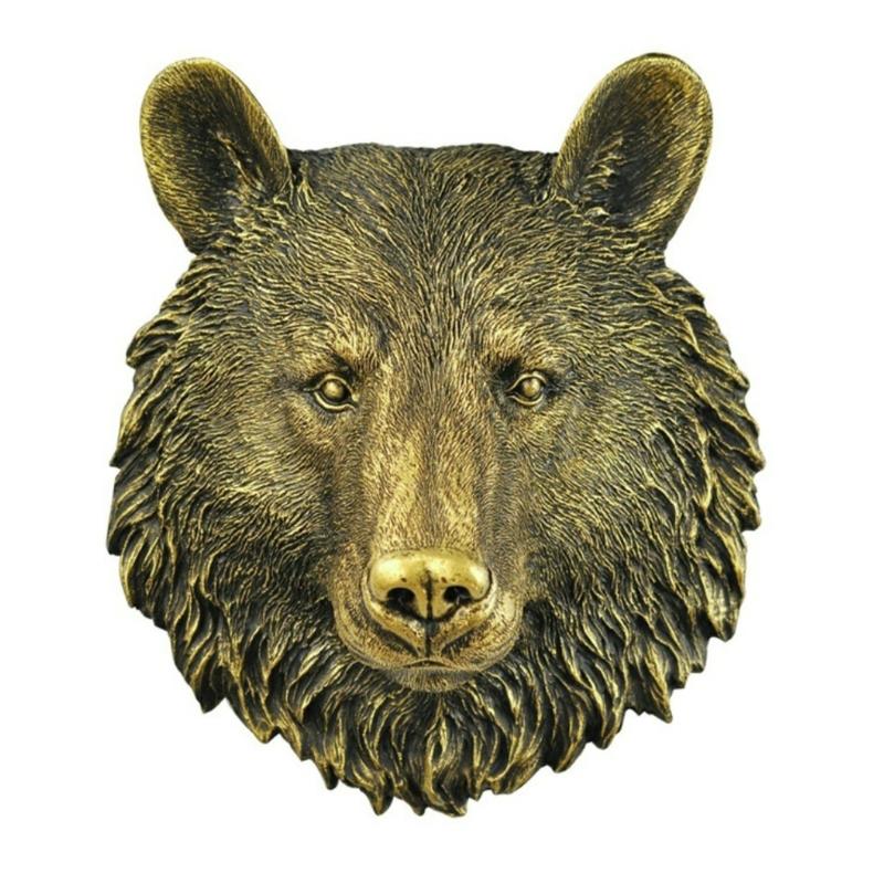 Entryway Wall Decors Bear Head Sculpture With Resin Construction, Antique Metallic Finish and Realistic Furs Texture for Indoor Accent Wall