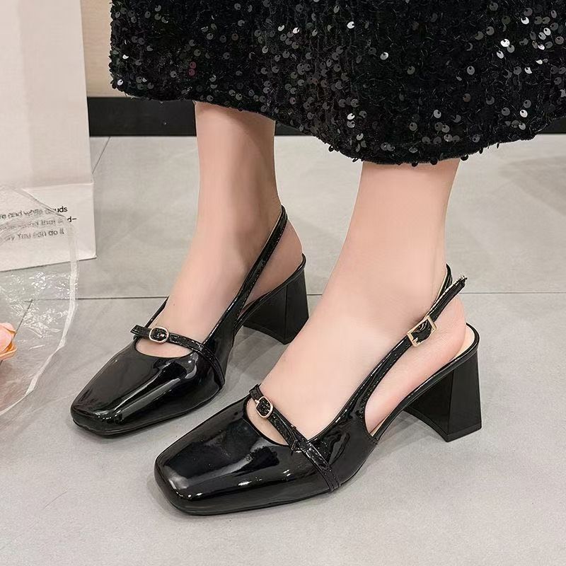 Square Head Word with Thick Heel Mary Jane Bag Head Sandals Women's 2025 Summer High Heel Single Shoes Small Fragrant Style