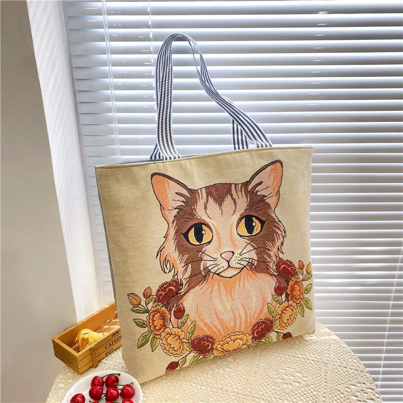 Canvas Bags Handbag For Women Shopper Cute Cat Shopping Tote Bag With Zipper Designer Bag Japanese Style Cartoon Large Shoulder Bags