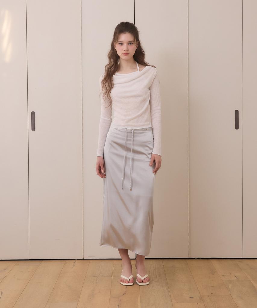 ADAUL Satin Long H Line Skirt - Ash