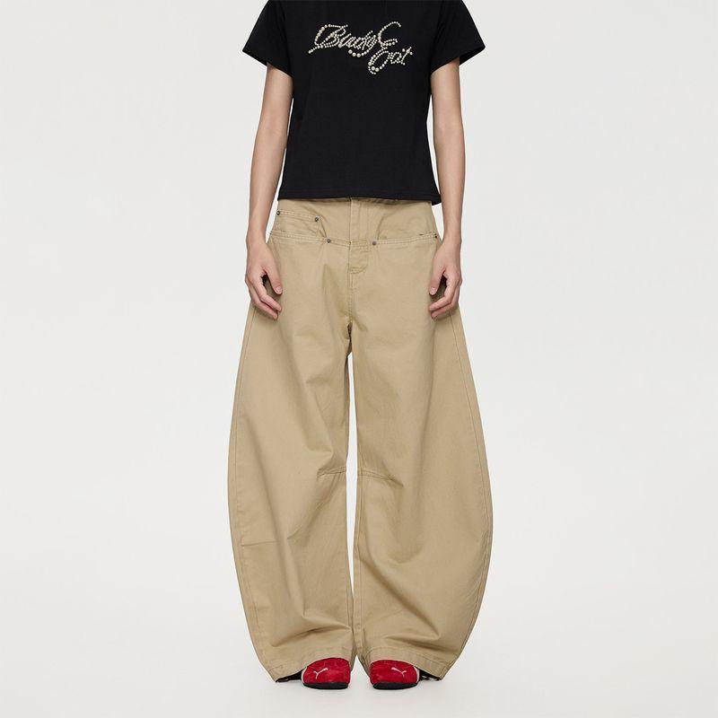 

Black of Exit American Retro Washed Distressed Scimitar Cargo Pants Unisex High Street Design Floor-Length Pants Khaki 2XL