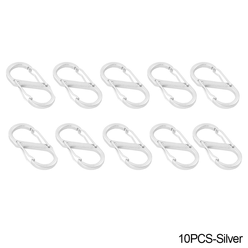10pcs S Double Carabiner Set Tactical Gear Hooks Camping EDC Survival Climbing Spring Backpack Clasps Keychain Key Chain Clip