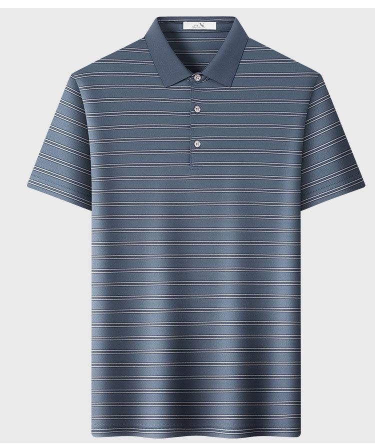 [Vinegar Fiber&Mulberry Silk] Summer Silk Smooth and Comfortable Slippery Striped Short Sleeve T-shirt Men's Polo Shirt