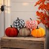 Burlap And Velvet Pumpkins 5 Pcs Fall Fabric Pumpkin Decor, Thanksgiving Farmhouse Stuffed Plaid Decoration, Harvest Small Faux for Home Table
