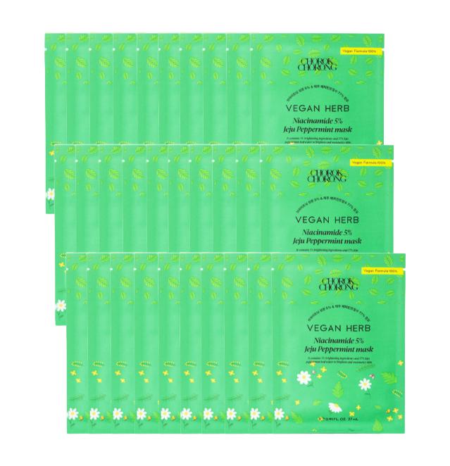 CHOROK CHORONG Vegan Herb Niacinamide 5% Jeju Peppermint Sheet Mask (27ml x10EA) (3 Options)