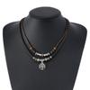 Butterfly-shaped Wooden Beaded Double-layer Necklace, Women's Retro-style Woven Rope Collarbone Chain