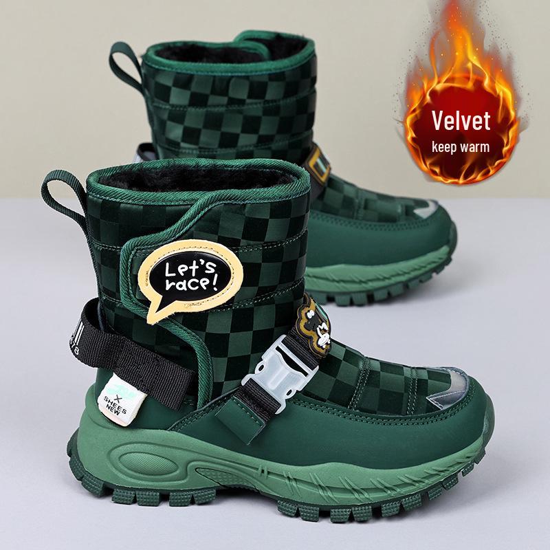 

2025 Kids Fleece-Lined Snow Boots - Sizes for Girls & Boys, High-Top, Thick, Warm Winter Shoes 30 зелений
