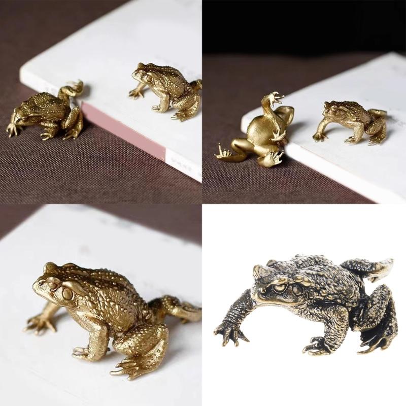 Frogs Toads Miniature Sculptures Brass Animal Figurine Antique Ornament Fengshui Decoration for Home Office Desktop
