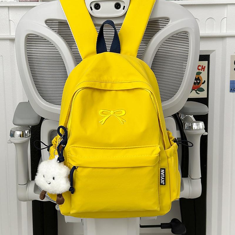 Schoolbag Korean School Bag Female College Student Junior High School Girl Heart Embroidery Bow Backpack Female Lightweight Travel Backpack