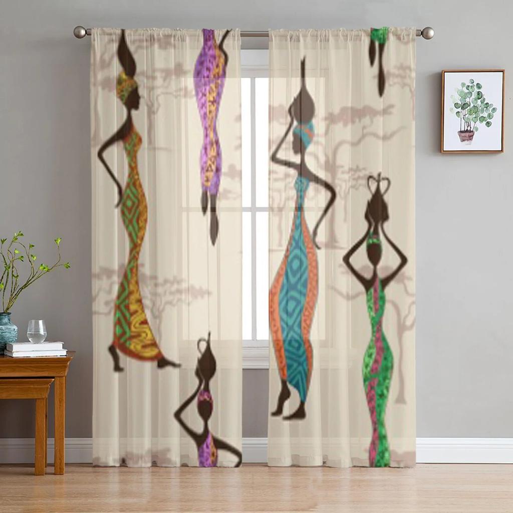 African Woman Ethnic Style Tulle Sheer Curtains for Living Room the Room Bedroom Kitchen Decoration Voile Organza Curtains