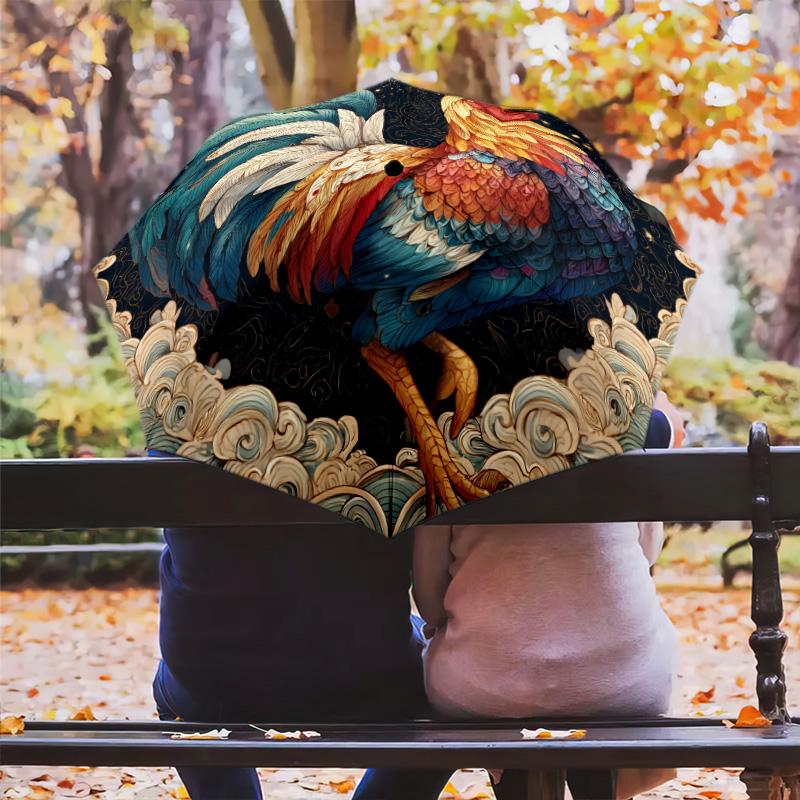 Tiger and Rooster  pattern, automatic folding umbrella, portable and foldable design, 8 ribs, a Christmas or birthday gift.