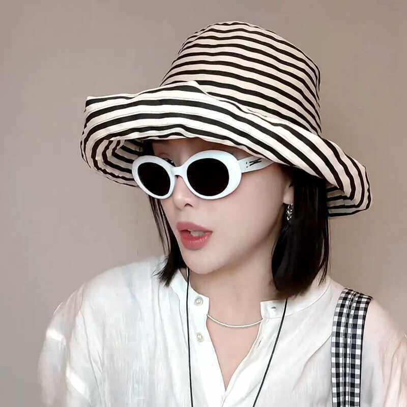 2026 Summer Versatile Foldable Color-Blocked Striped Wide-Brimmed Sun Hat For Beach Vacations And Sun Protection