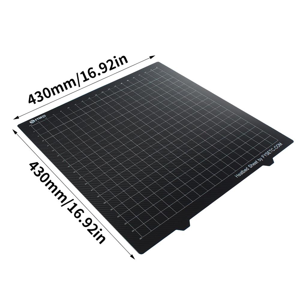 430x430mm PEI Build Plate 3D Print Bed Double Side Powdercoating PEI + Smooth Carbon Fiber Surface