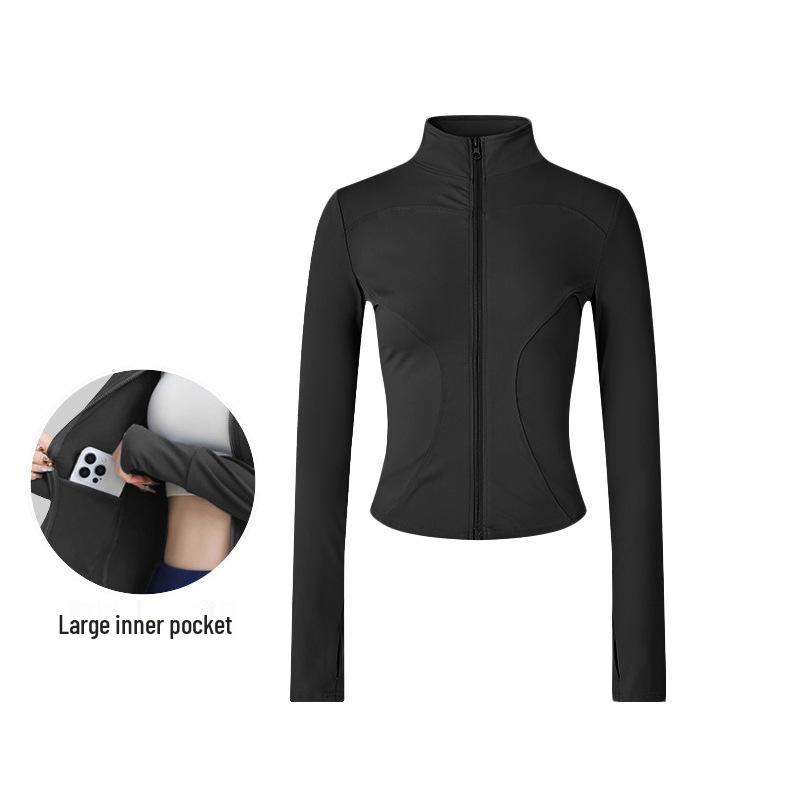 Women's Spring Yoga Jacket - Windproof Stand Collar, Slim Fit Zipper Cardigan for Running and Cycling.
