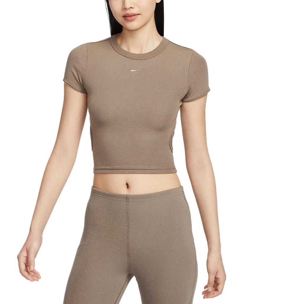 Nike Sportswear Chill Knit Breathable Versatile Short Sleeve T-Shirt Women Tops Mink-Brown HJ0720233