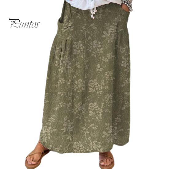 

Женская макси-юбка с эластичной резинкой на талии, юбка с цветочным принтом в виде листьев, богемный стиль, свободная пляжная юбка трапециевидной формы с карманами 3XL зелёный