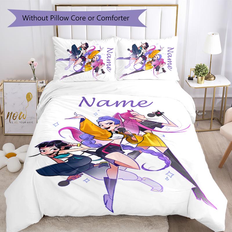 3pcs KPop Demon Hunters30 Cover Set - Personalized Name, HD Printed Bedding with 1 Cover and 2 Pillowcases - Perfect for Home Decor, Easy Care