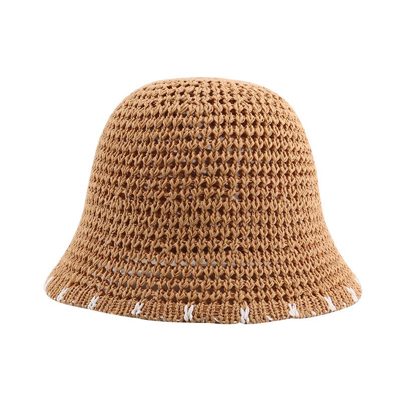 Women's Straw Hat Woven Sunshade Beach Hat Summer Hollow Breathable Bucket Hat Beach Sunshade Hat