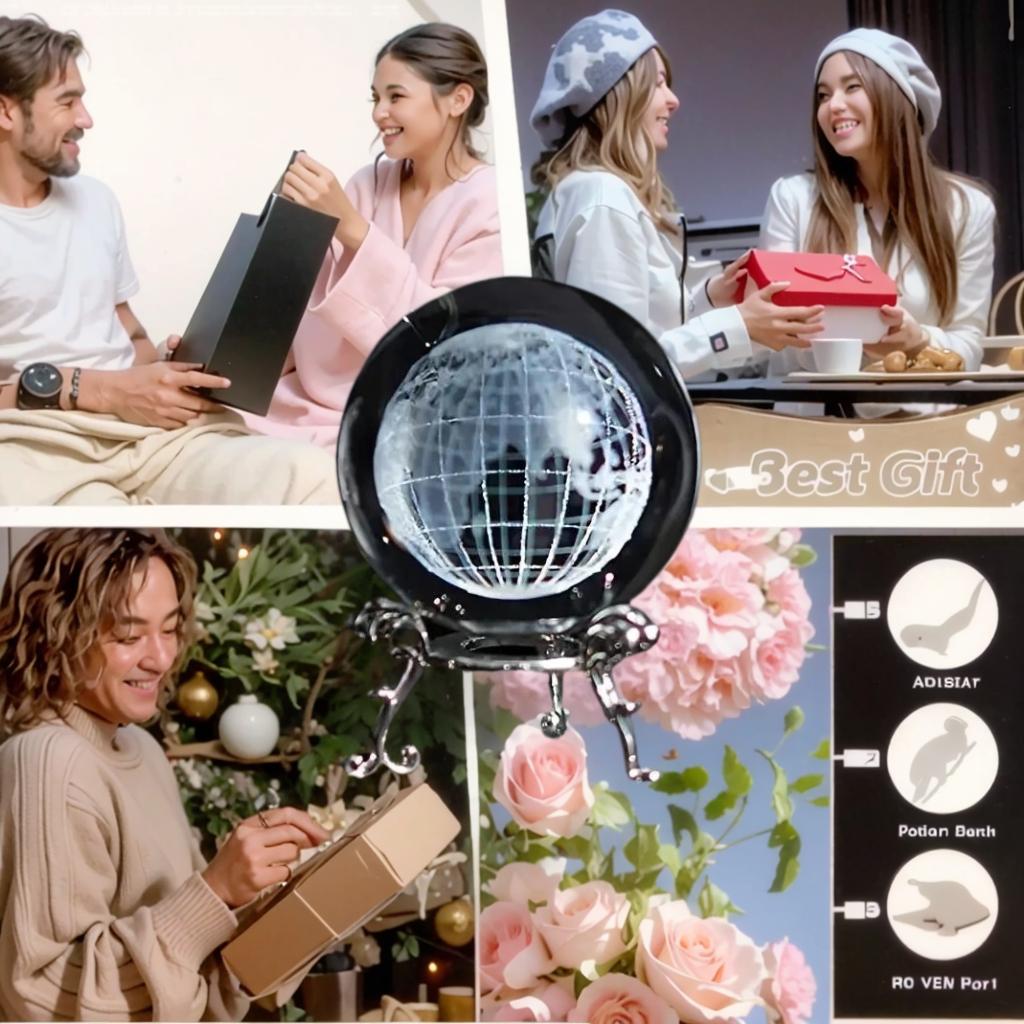 3D laser-cut earth crystal ball with stand - The perfect choice for home and office decoration, ideal gift for birthdays, gradua