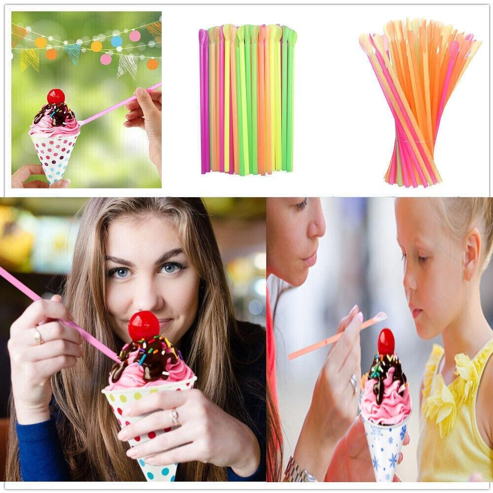 Birthday Wedding Party Colourful Straws Party Celebration Plastic Straws Drinking Straw Bar Pub Slush Straw Spoon