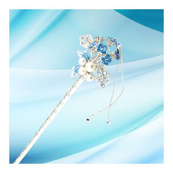 Miaomyao Hairpin, Japanese Traditional Hair Accessory for Kimono, Yukata, Formal Wear, Metal with Pearls and Rhinestones, Antique Flower Bouquet