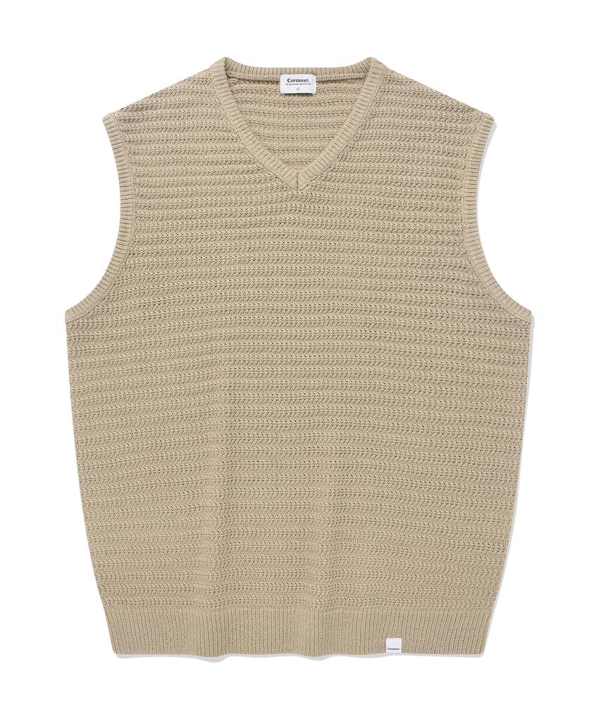 Covernat V-Neck Knit Vest Beige