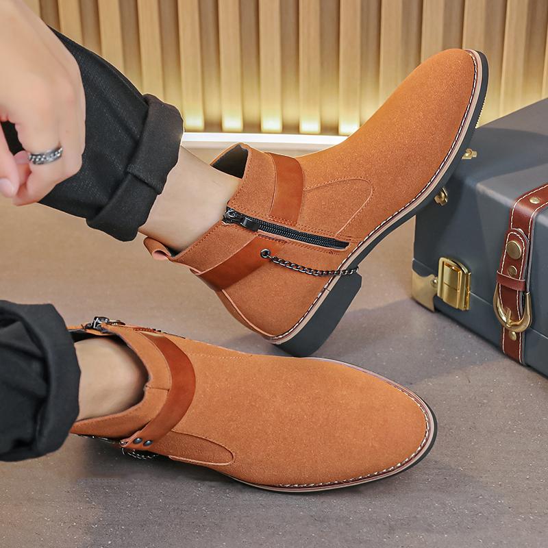 Men Boots Faux Suede Side Zipper Metal Chain Decoration Comfortable Breathable Business Casual Men Boots Large Size 38-48