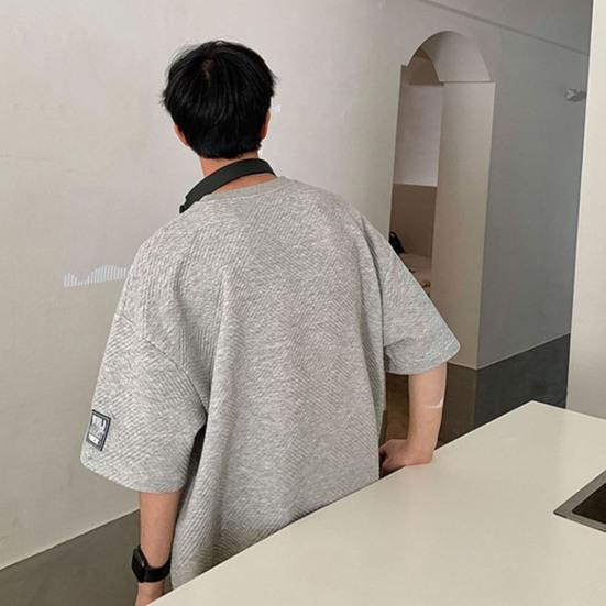 2Pcs/Set O-Neck Short Sleeve Waffle Texture Casual Outfit Pockets Drawstring Elastic Waistband Solid Color T-shirt Loose Shorts Sport Suit Streetwear