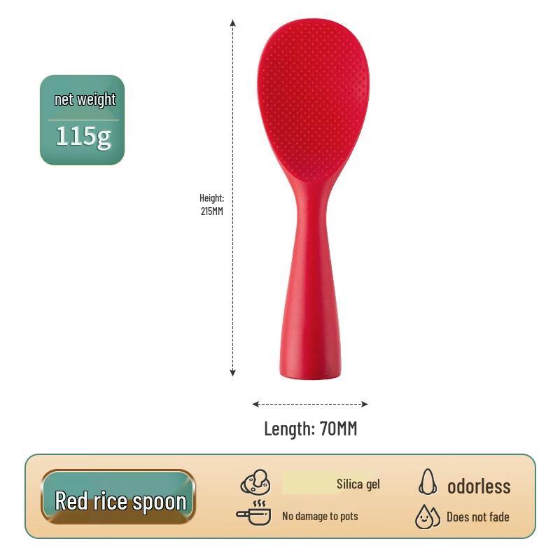 ZISIZ Non-Stick Silicone Rice Spoon with Wooden Handle - Stand-Up Design